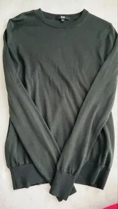 UNIQLO 毛100% 長袖　薄手　ニット　セーター M ダークグリーン