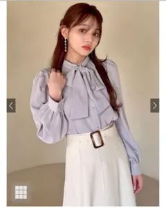 薄紫 リボン付きブラウス　2Wayボウタイバンドカラーブラウス[tu407]