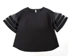 シアー袖 フレアスリーブ 黒トップス 半袖 L 新品未使用 きれいめ