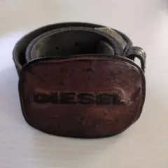 【希少】DIESEL レザー ベルト ダメージ加工 イタリア 85 カーキ