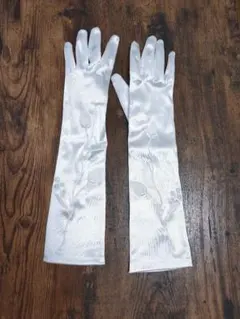 ウェディンググローブ 白 サテン刺繍入り ロングスタイル