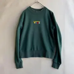 古着　VANS バンズ　レディース　スウェット　フロッキー　プリント　S 緑