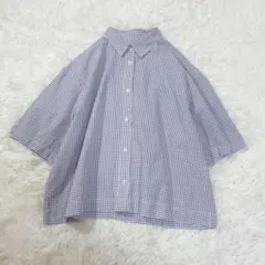 無印良品　チェック柄 半袖オーバーサイズシャツ　短め丈　L