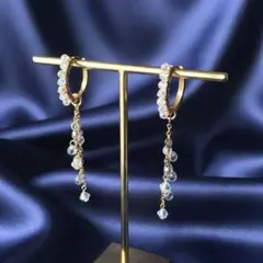 【2way】オーロラクリスタルのロングフープ・リングピアス（ゴールド）＊送料無料