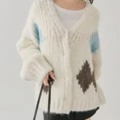 【新品未使用】mystic ダイヤニットカーディガン オフホワイト