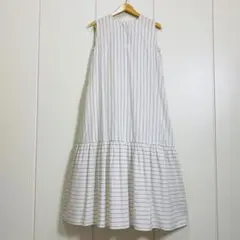 美品✨23区 ロングワンピース シルク混 大きいサイズ ストライプ 44 