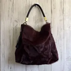 VINTAGE ハラコ ショルダーバッグ ボルドー タッセルのサムネイル