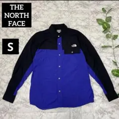 THE NORTH FACE ロングスリーブ ヌプシシャツ ブルー×ブラック S