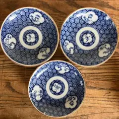 ♪旧家蔵出 有田焼 印判 染付 亀甲松竹梅文様 なます皿 印判皿 3枚セット！②