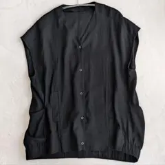 【ayane アヤン】¥17,380 リネン混 変形 ベスト ジレ 黒 38のサムネイル