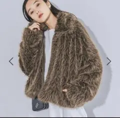 ジーナシス　JEANASIS ミックスカラーファーブルゾン ブラウン