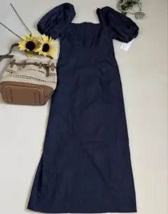 【新品】FRAY I.D スクエアネックパフスリーブワンピース　M インディゴ