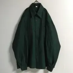 日本製 90s 古着 リネン混 ダークトーン シャツ 長袖 メンズ シワ加工 緑