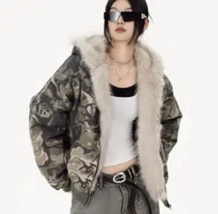 迷彩柄 ファージャケット 短丈