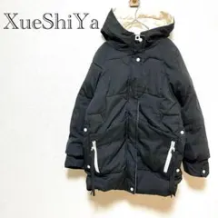 XueShiYa フード付きジャケット 厚手 ミドル丈 黒 レディース 冬