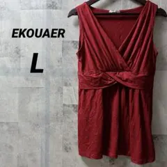 EKOUAER レッド ノースリーブ 【L】 海外古着 赤 美品 Vネック