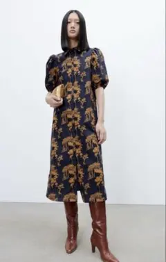 ZARA プリント柄ポプリンワンピース　Mサイズ
