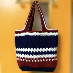 ストライプ編み物トートバッグ