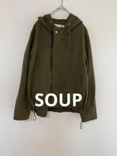 スープ　オリーブグリーン フード付きミリタリージャケット　ブルゾン