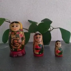 木製マトリョーシカ 3体セット 花柄