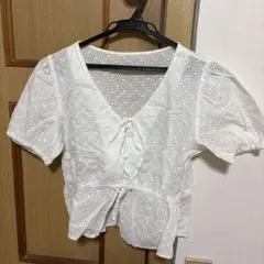 GU コットンレース 半袖ブラウス ホワイト Mサイズ