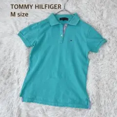 TOMMY HILFIGER 半袖ポロシャツ グリーン系　刺繍ロゴ M