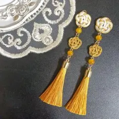 No.6284 水引 ピアス タッセル 金 和装 成人式 全長約11.5㎝