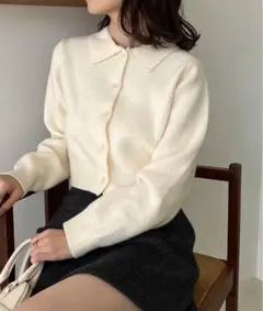 NICE CLAUP ポロ襟ニットカーディガン