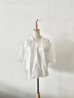 【美品】NÎMES ニーム スタンドカラー ブラウス ホワイト 綿100%