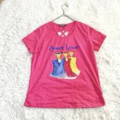 【DODO】半袖Tシャツ バッククロス プリント ビジュー ピンク XL 夏のサムネイル