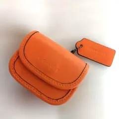 COACH コーチ レザー ミニポーチ 小物入れ オレンジ タグチャーム付き