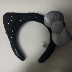 黒い猫耳カチューシャ シルバーリボン