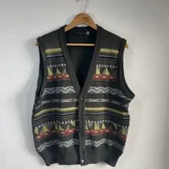 ニット　ベスト　Ｖネック　総柄　前開き　トップス　長袖　メンズ　レディース　秋冬