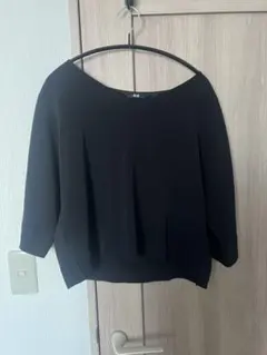 美品☆UNIQLOブラック 五分袖 ブラウスS☆ブラック☆黒