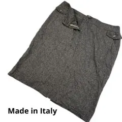 イタリア製 ツイード セミタイトスカート ブラウン　膝丈 レトロ【XL】秋冬