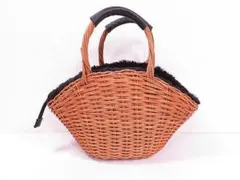 【値下げ】ザラ　籠バッグ　かばん　ショルダーバッグ　ファー付き　持ち手レザー　革