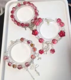 ブレスレット 赤系 3点セット