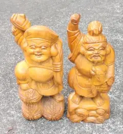 布袋様 木彫り 2体セット