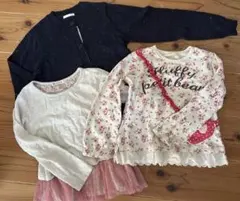 トップス 130 女の子 長袖カットソー カーディガンセット