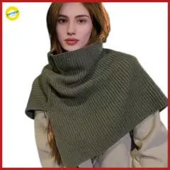 新品 ニットケープ ポンチョ ネックウォーマー スヌード マフラー カーキ