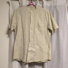 ユニクロ　ノーカラー半袖シャツ　Lサイズ　ベージュ