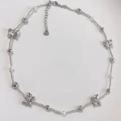 D ビーズネックレス　ハンドメイド　蝶々　韓国風