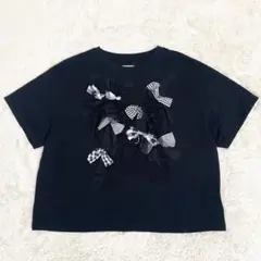 BEAMS BOY TORI-TO別注 リボンアップリケTシャツ 日本製 黒 Mのサムネイル