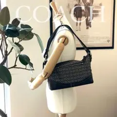 【極美品】コーチ キャンバス×レザー シグネチャー ワンショルダーバッグ 黒
