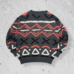 USA製古着フェアアイル柄ニットセーターノルディックグレー肉厚80sビンテージM