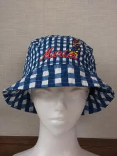 美品　USED マリオ刺繍入りギンガムチェックハット子供用
