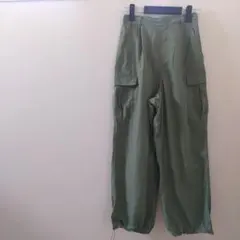 【美品】【しまむら】カーゴワイドパンツ カーキ M 裾ドロスト