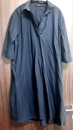 【最終値下げ】ユニクロ ネイビーブルー シャツワンピース 七分袖