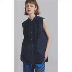 indigo tuck frill long shirts NAVYタグ付き新品 - メルカリ