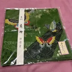 友禅 蝶柄 緑色 ハンカチ